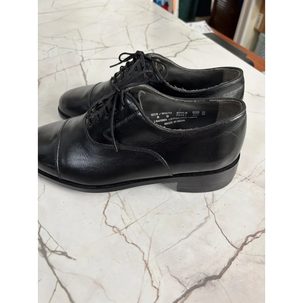 Oakton Classics Mens Black Leather Cap Toe Oxford Dress Shoes Cat's Paw Heel 8 D